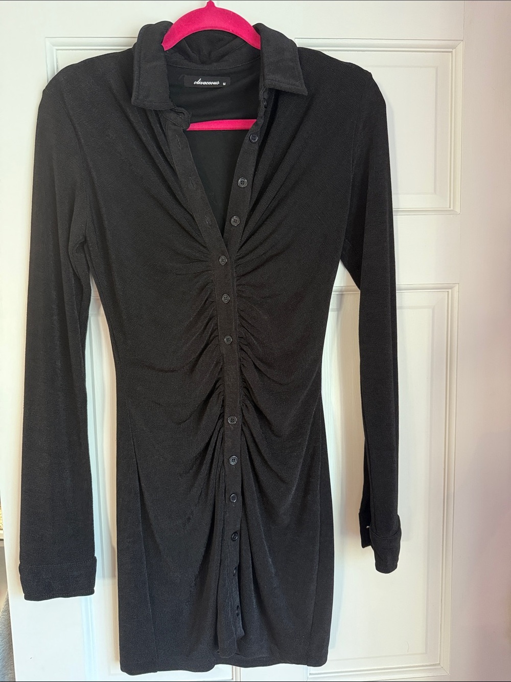 Olivaceous Black Long Sleeve Ruched Mini Dress